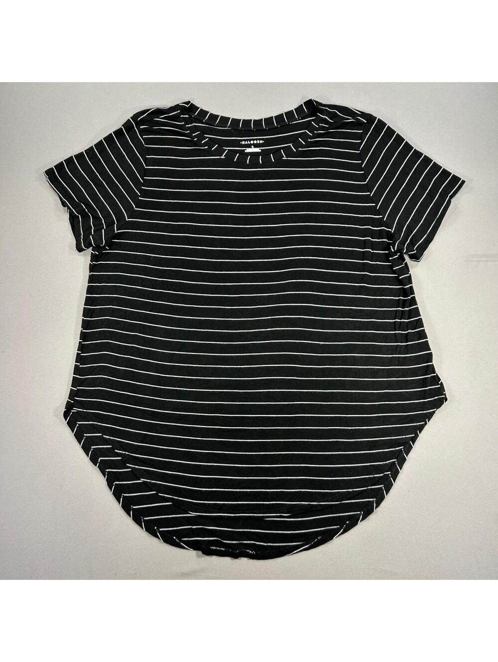 Halogen Women’s Black & White Striped Short Sleeve T-Shirt Sz Large